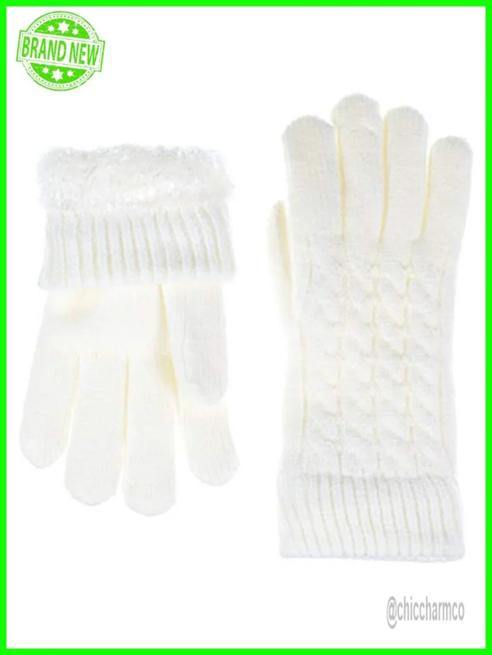 Women's Winter Classic Cable Knit Gloves with Plush Faux Fur Lining